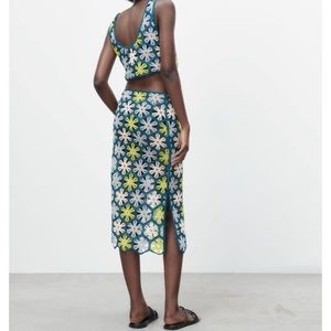 Zara floral crochet knit skirt.